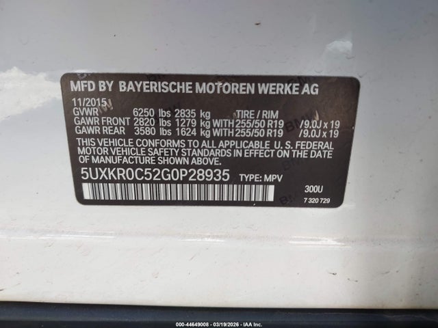 44649008 :رقم المزاد ، 5UXKR0C52G0P28935 vin ، 2016 Bmw X5 Xdrive35i مزاد بيع