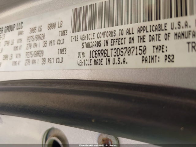 Aukcja sprzedaży 2013 Ram 1500 Lone Star, vin: 1C6RR6LT3DS707150, numer aukcji: 44649010