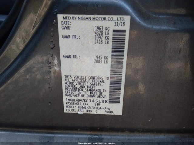 Nissan Altima 2.5 Sv 2019 1N4BL4DV7KC145198 Image 9