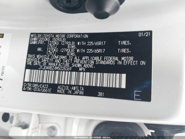Aukcja sprzedaży 2021 Lexus Nx 300, vin: JTJDARBZ4M5028369, numer aukcji: 44649024