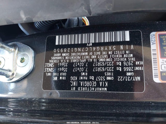 44649026 :رقم المزاد ، 5XYRG4LC7NG128950 vin ، 2022 Kia Sorento Lx مزاد بيع