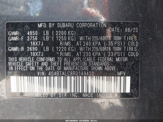 2024 SUBARU OUTBACK 4S4BTALC8R3149422 Photo 8