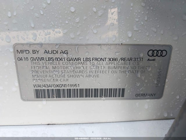 Продаж на аукціоні авто 2016 Audi A8 L 4.0t Sport, vin: WAU43AFDXGN019951, номер лоту: 44649043