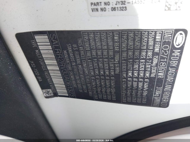 44649058 :رقم المزاد ، SALRR2RV3JA061323 vin ، 2018 Land Rover Discovery Hse مزاد بيع