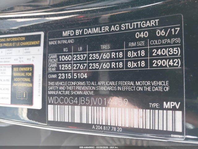 Aukcja sprzedaży 2018 Mercedes-benz Glc 300, vin: WDC0G4JB5JV014459, numer aukcji: 44649063