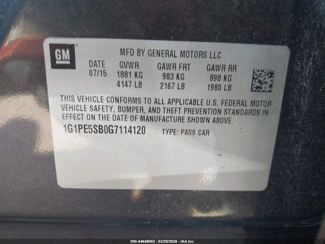 2016 CHEVROLET CRUZE LIMITED 1G1PE5SB0G7114120 Photo 8