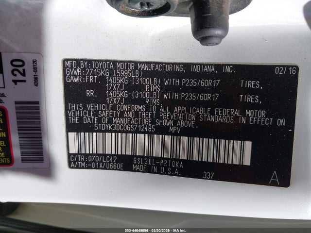 2016 TOYOTA SIENNA 5TDYK3DC0GS712485 Photo 8