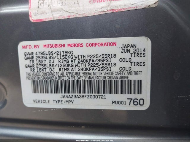 2015 MITSUBISHI OUTLANDER JA4AZ3A38FZ000721 Photo 8