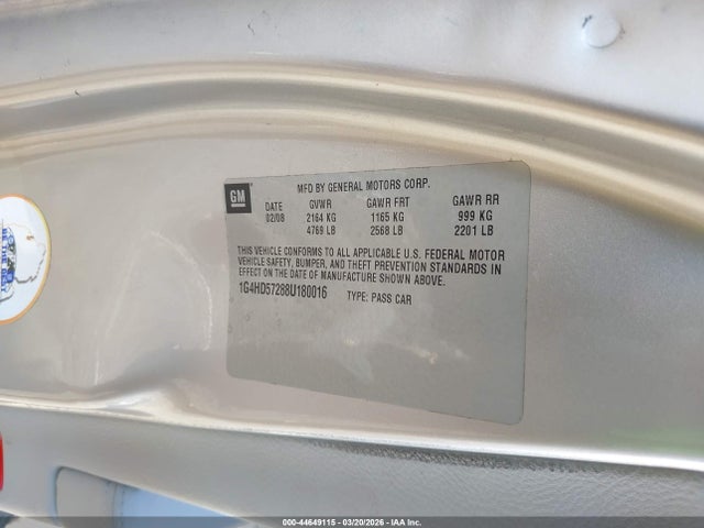 44649115 :رقم المزاد ، 1G4HD57288U180016 vin ، 2008 Buick Lucerne Cxl مزاد بيع