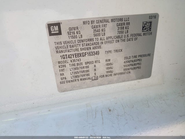 44649132 :رقم المزاد ، 1GT42YE8XGF163349 vin ، 2016 Gmc Sierra 3500hd Denali مزاد بيع