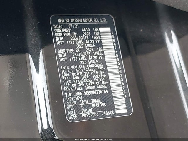 Aukcja sprzedaży 2021 Nissan Rogue Sv Intelligent Awd, vin: JN8AT3BB0MW236764, numer aukcji: 44649138