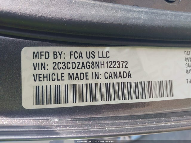 44649139 :رقم المزاد ، 2C3CDZAG8NH122372 vin ، 2022 Dodge Challenger Sxt مزاد بيع