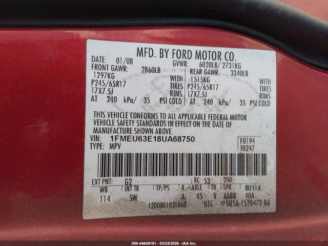 2008 FORD EXPLORER 1FMEU63E18UA68750 Photo 8