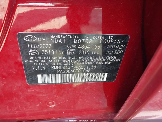 Продажа на аукционе авто 2023 Hyundai Sonata Sel Plus, vin: KMHL44J29PA311158, номер лота: 44649164