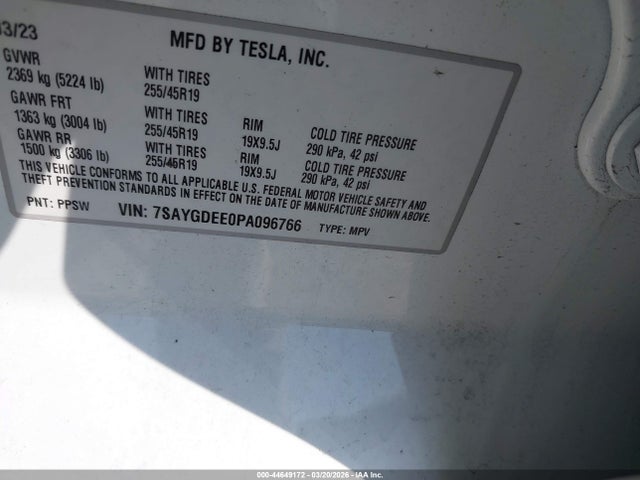 7SAYGDEE0PA096766 Tesla Model Y