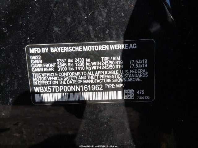 WBX57DP00NN161962 BMW X3 Xdrive30i