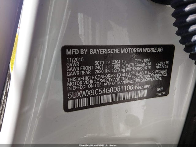Aukcja sprzedaży 2016 Bmw X3 Xdrive28i, vin: 5UXWX9C54G0D81106, numer aukcji: 44649210