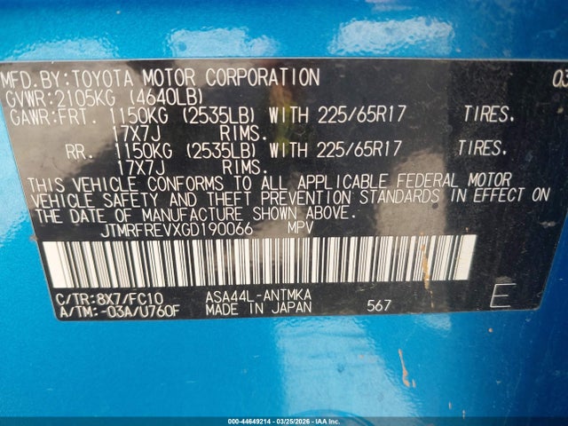 JTMRFREVXGD190066 Toyota Rav4 Xle