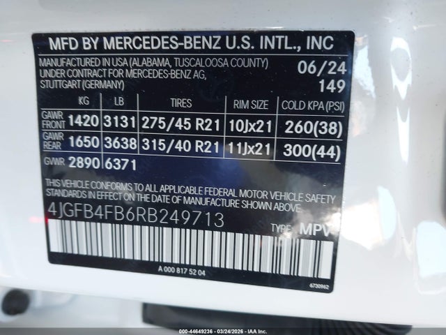 Продажа на аукционе авто 2024 Mercedes-benz Gle 350 4matic, vin: 4JGFB4FB6RB249713, номер лота: 44649236