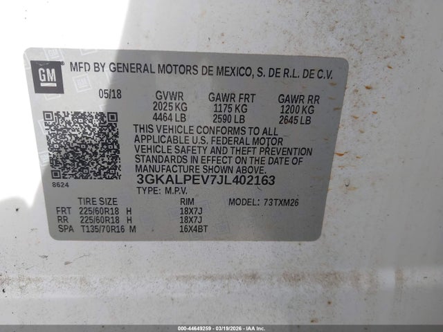 Aukcja sprzedaży 2018 Gmc Terrain Slt, vin: 3GKALPEV7JL402163, numer aukcji: 44649259