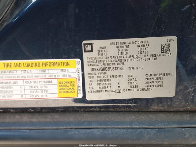 2015 CHEVROLET TRAVERSE 1GNKVGKD3FJ373143 Photo 8