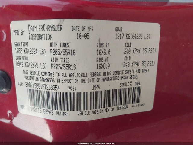 2006 CHRYSLER PT CRUISER 3A8FY58B16T253354 Photo 8