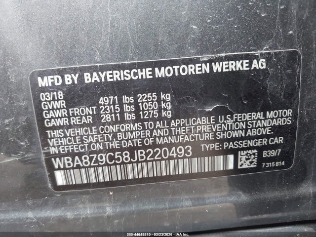 44649310 :رقم المزاد ، WBA8Z9C58JB220493 vin ، 2018 Bmw 330i Gran Turismo Xdrive مزاد بيع