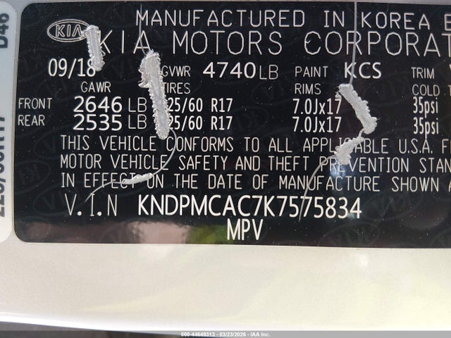 Aukcja sprzedaży 2019 Kia Sportage Lx, vin: KNDPMCAC7K7575834, numer aukcji: 44649313