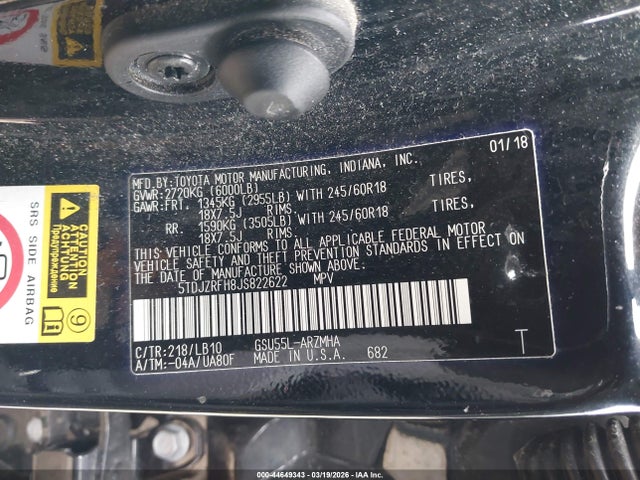 5TDJZRFH8JS822622 Toyota Highlander Xle