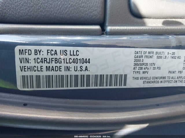 Продаж на аукціоні авто 2020 Jeep Grand Cherokee Limited X 4x4, vin: 1C4RJFBG1LC401044, номер лоту: 44649352