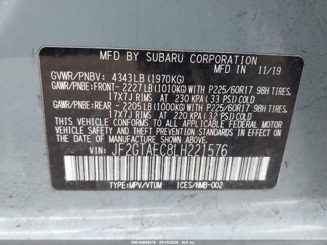 2020 SUBARU CROSSTREK JF2GTAEC8LH221576 Photo 8
