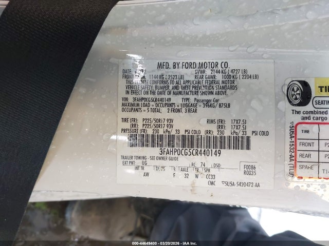 2012 FORD FUSION 3FAHP0CG5CR440149 Photo 8