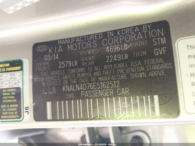 Aukcja sprzedaży 2014 Kia Cadenza Premium, vin: KNALN4D76E5162512, numer aukcji: 44649401