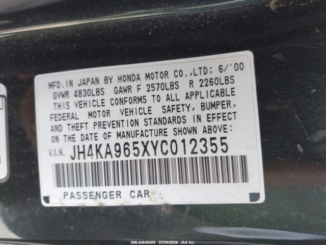 Aukcja sprzedaży 2000 Acura Rl 3.5, vin: JH4KA965XYC012355, numer aukcji: 44649409