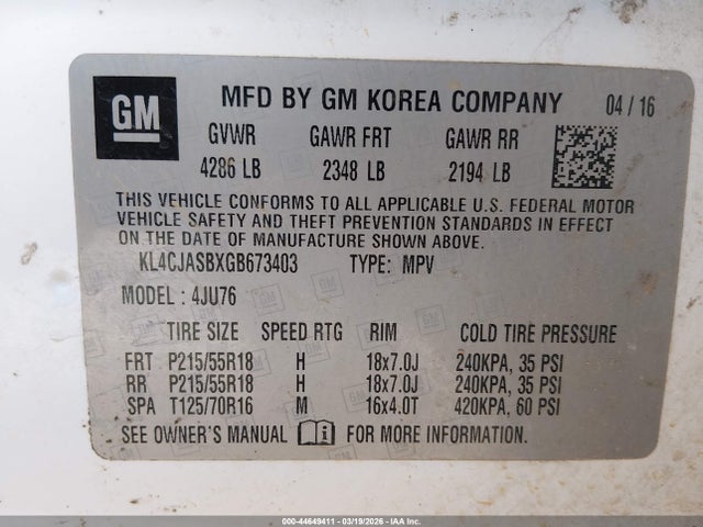 KL4CJASBXGB673403 Buick Encore