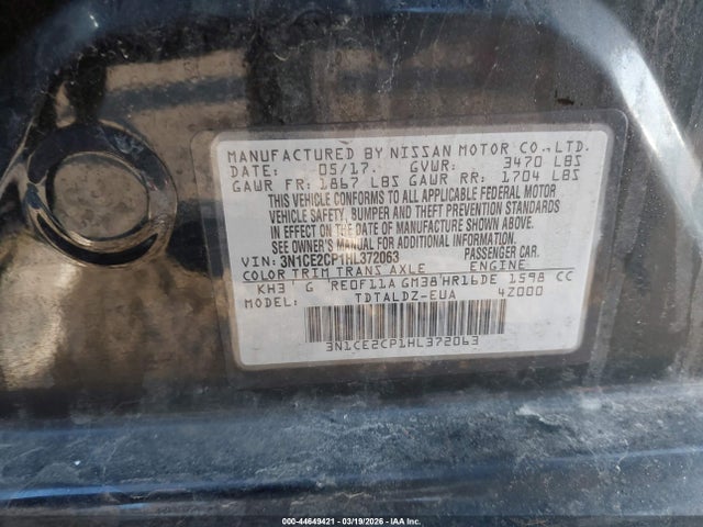 3N1CE2CP1HL372063 Nissan Versa Note Sv