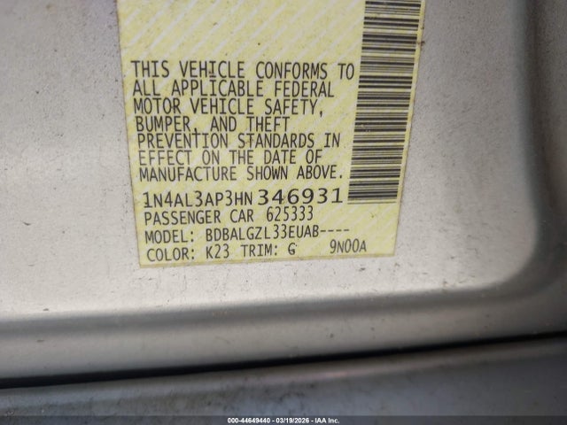 1N4AL3AP3HN346931 Nissan Altima 2.5 S
