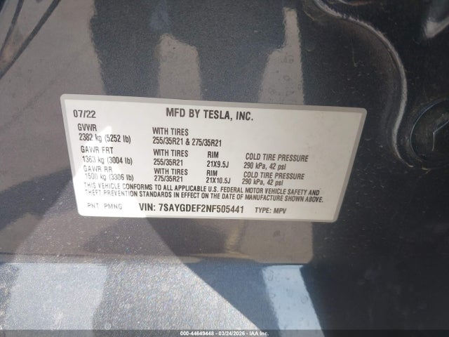Продажа на аукционе авто 2022 Tesla Model Y Performance Dual Motor All-wheel Drive, vin: 7SAYGDEF2NF505441, номер лота: 44649448
