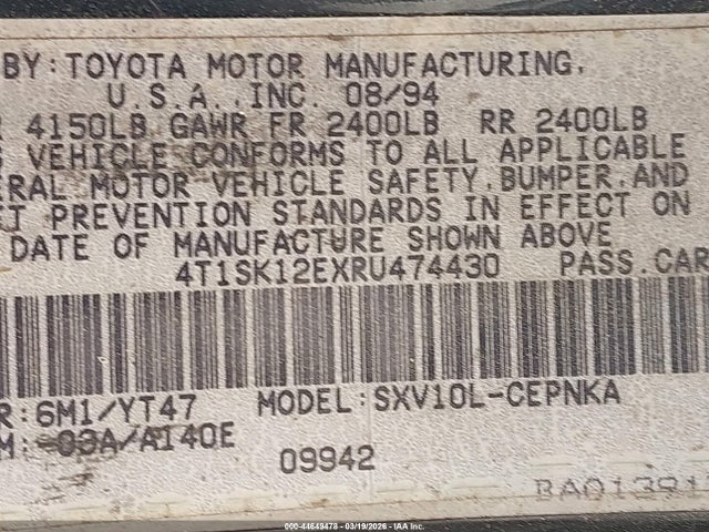 1994 TOYOTA CAMRY 4T1SK12EXRU474430 Photo 8