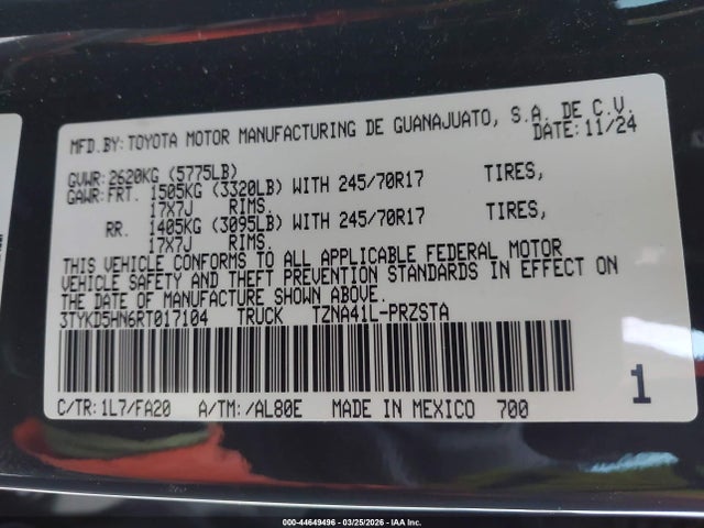 Продаж на аукціоні авто 2024 Toyota Tacoma Sr, vin: 3TYKD5HN6RT017104, номер лоту: 44649496