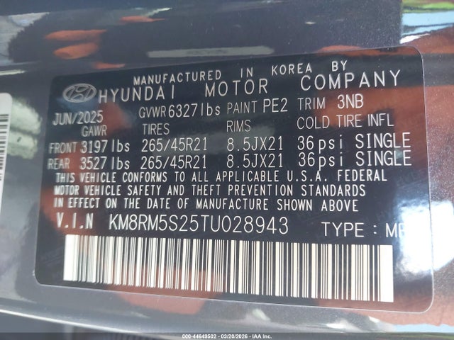 Продажа на аукционе авто 2026 Hyundai Palisade Calligraphy, vin: KM8RM5S25TU028943, номер лота: 44649502