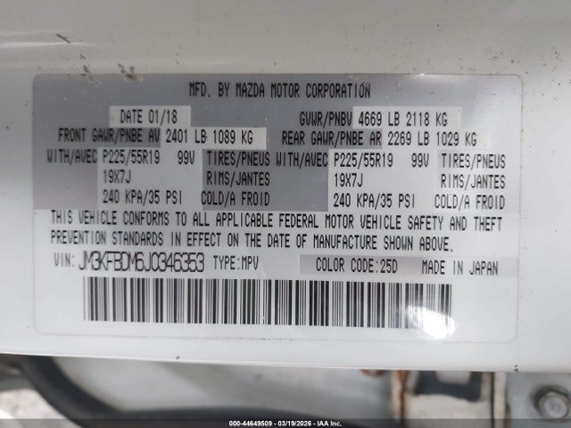 Продаж на аукціоні авто 2018 Mazda Cx-5 Grand Touring, vin: JM3KFBDM6J0346353, номер лоту: 44649509