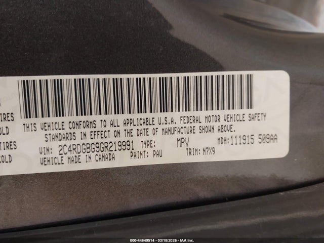 2016 Dodge Grand Caravan Se Plus მანქანა იყიდება აუქციონზე, vin: 2C4RDGBG9GR219991, აუქციონის ნომერი: 44649514