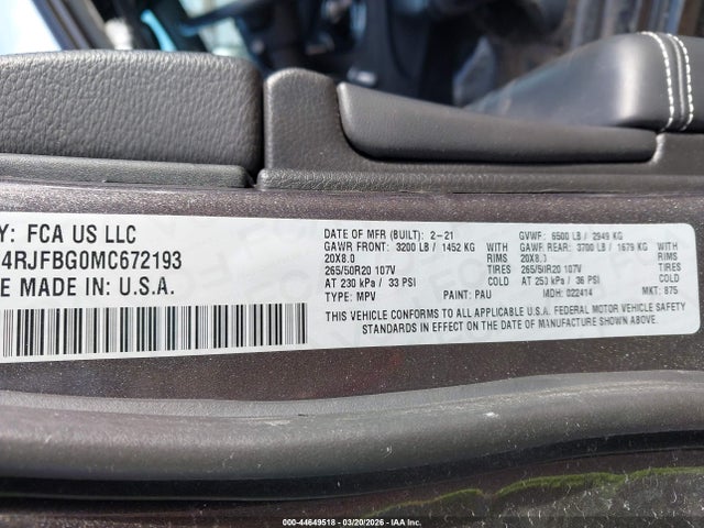 Aukcja sprzedaży 2021 Jeep Grand Cherokee 80th Anniversary 4x4, vin: 1C4RJFBG0MC672193, numer aukcji: 44649518