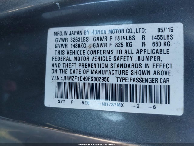 2015 HONDA CR-Z JHMZF1D49FS002950 Photo 8