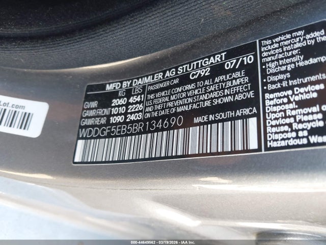 44649562 :رقم المزاد ، WDDGF5EB5BR134690 vin ، 2011 Mercedes-benz C 300 Sport مزاد بيع
