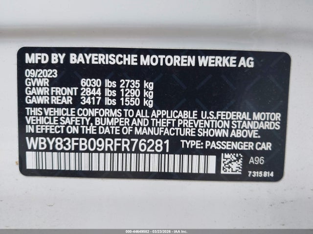 44649582 :رقم المزاد ، WBY83FB09RFR76281 vin ، 2024 Bmw I4 Gran Coupe Xdrive40 مزاد بيع
