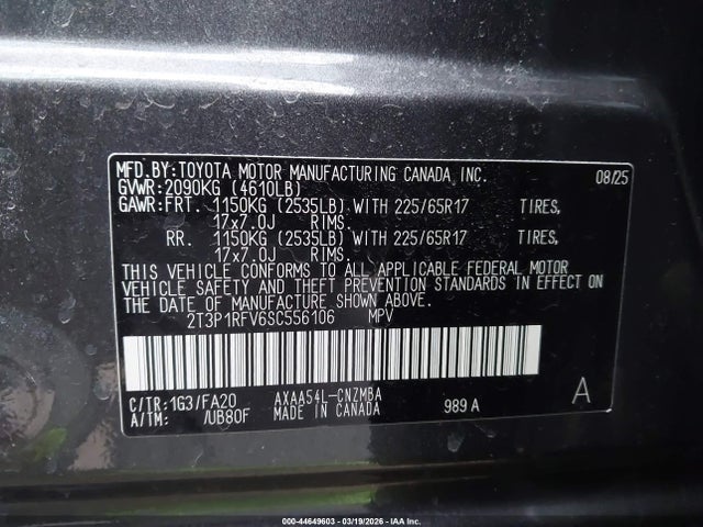 2025 Toyota Rav4 Xle მანქანა იყიდება აუქციონზე, vin: 2T3P1RFV6SC556106, აუქციონის ნომერი: 44649603