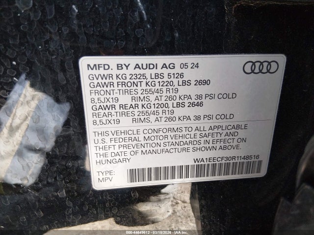 WA1EECF30R1148516 Audi Q3 Premium Plus 45 Tfsi S Line Quattro Tiptronic