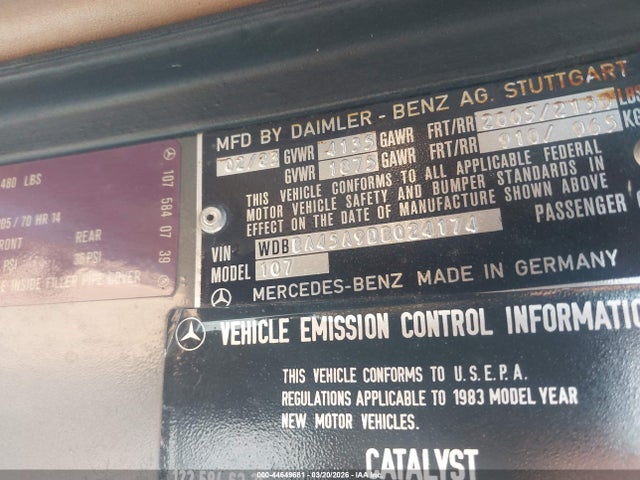 1983 MERCEDES-BENZ 380 WDBBA45A9DB024174 Photo 8